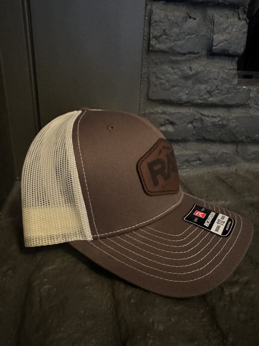 Rad Accessories Snap Back Leather Patch Trucker Hat Chocolate Chip & Birch - Image 2