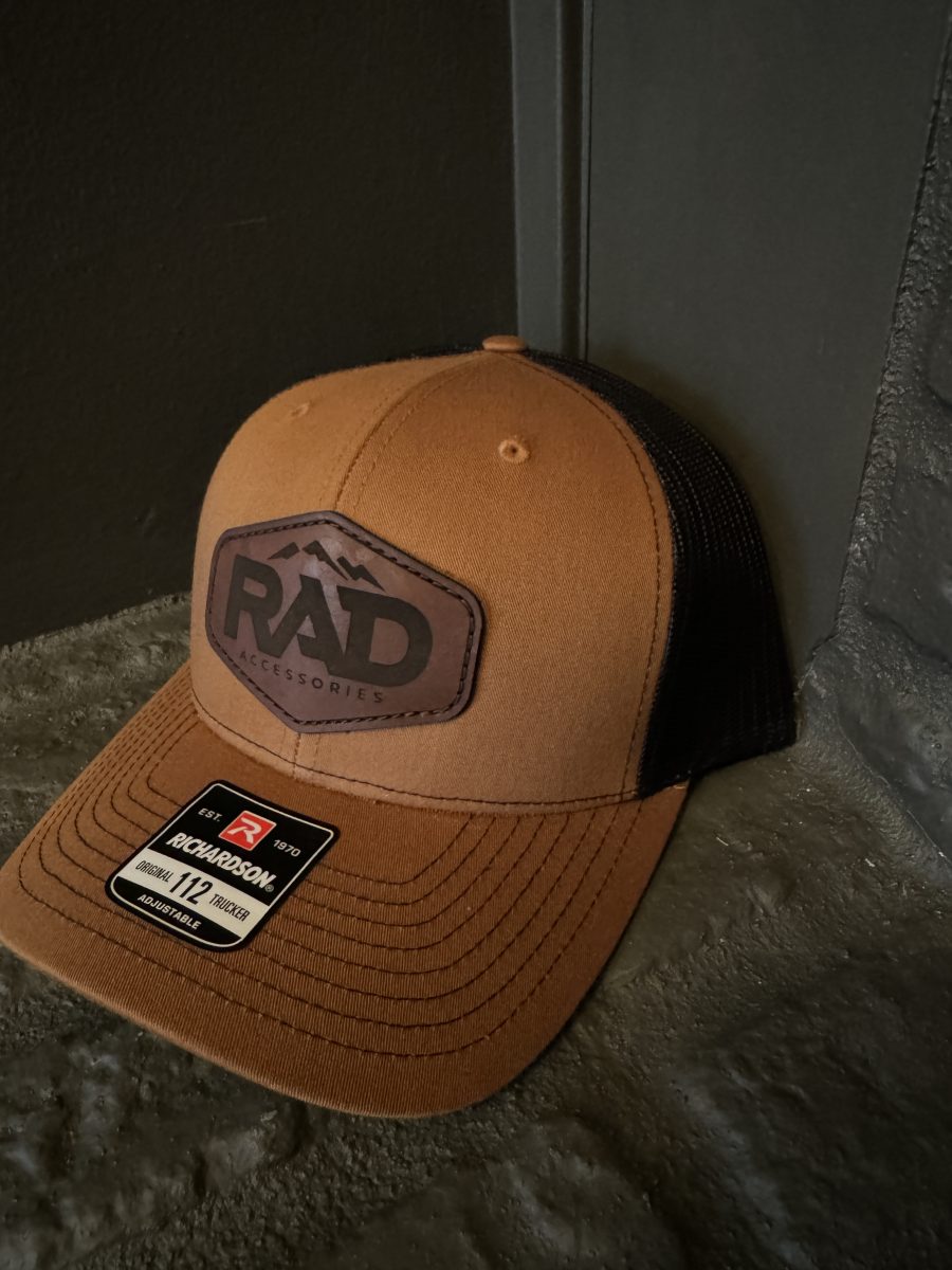 Rad Accessories Snap Back Leather Patch Trucker Hat Caramel & Black - Image 2