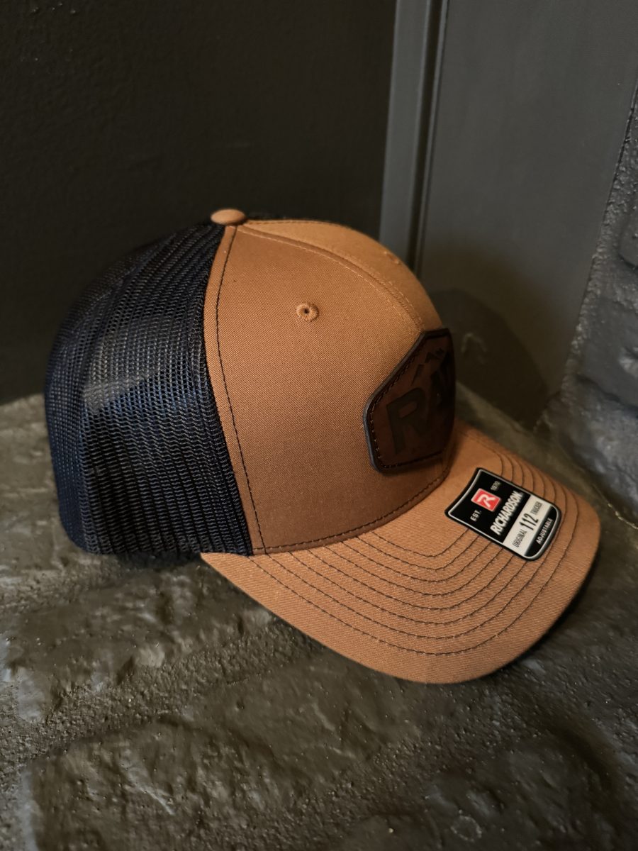 Rad Accessories Snap Back Leather Patch Trucker Hat Caramel & Black - Image 3