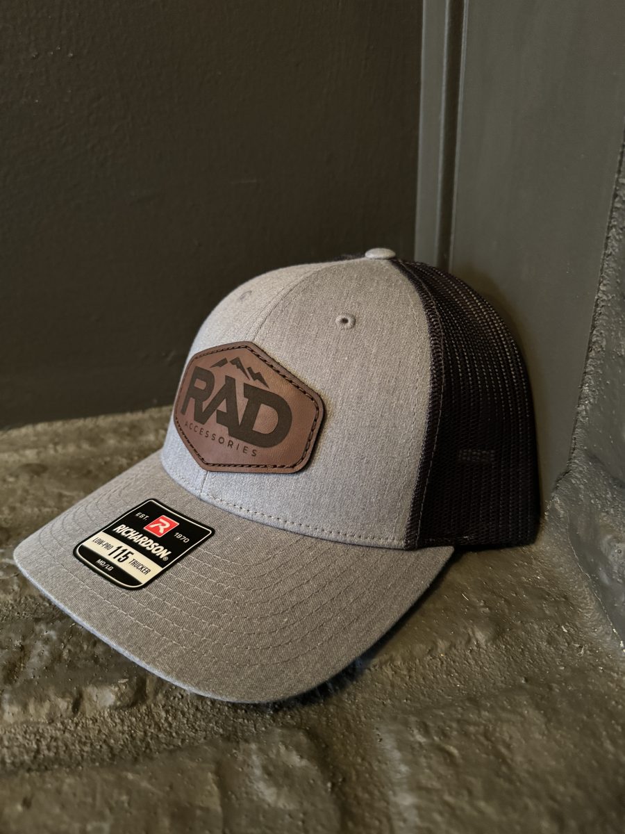 Rad Accessories Snap Back Leather Patch Trucker Hat Heather Grey & Charcoal - Image 2