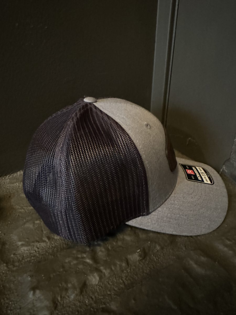 Rad Accessories Snap Back Leather Patch Trucker Hat Heather Grey & Charcoal - Image 3