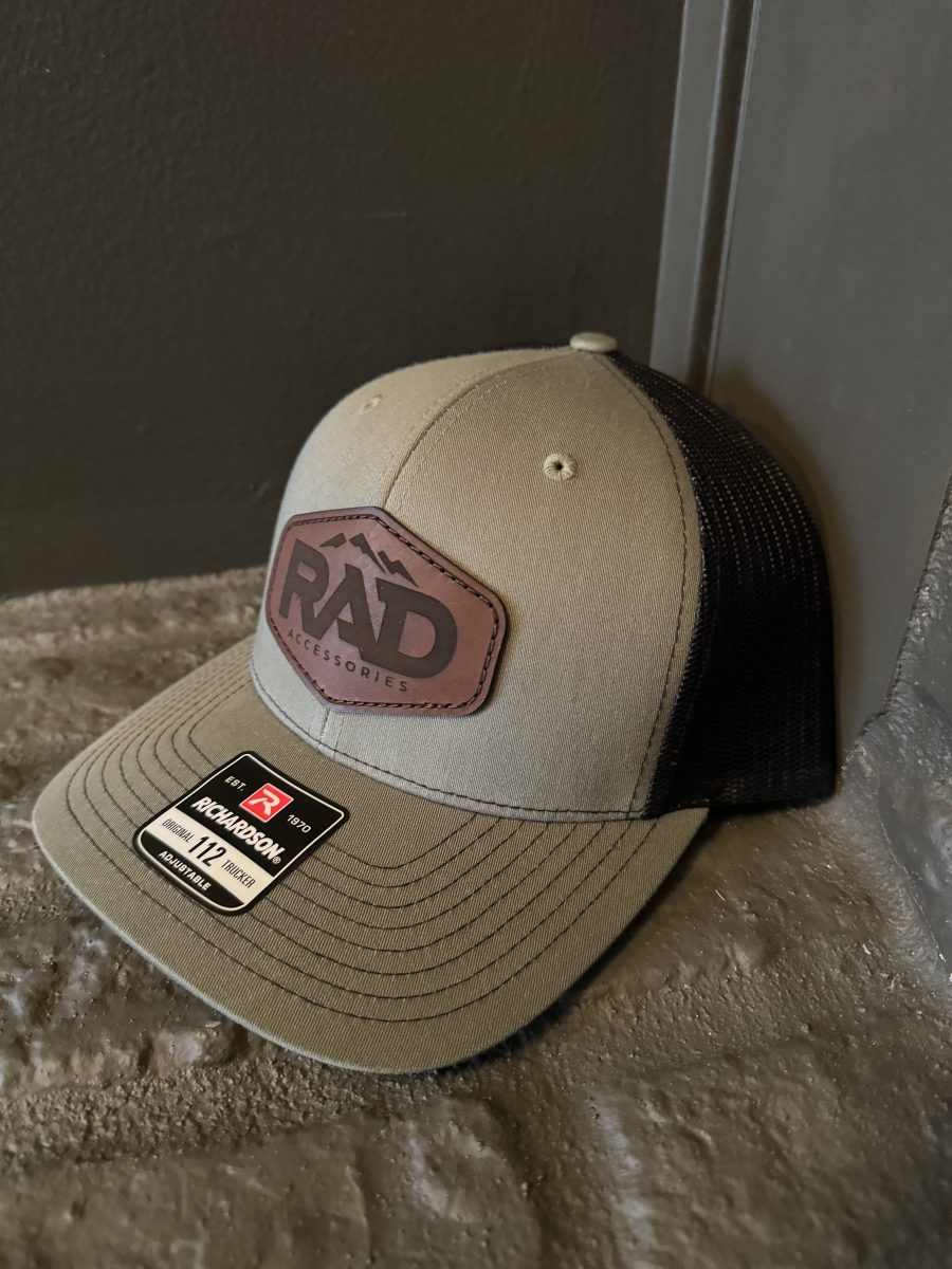 Rad Accessories Snap Back Leather Patch Trucker Hat Loden Green and Black - Image 2