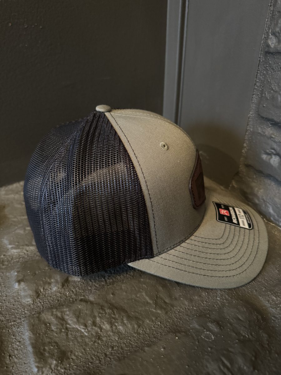 Rad Accessories Snap Back Leather Patch Trucker Hat Loden Green and Black - Image 3